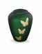 Glazen urn met vlinders groen - symbool van transformatie en vrijheid