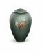 Glazen urn met roodborstje - matgroen, symbool van hoop en herinnering