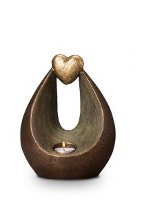 Keramische mini urn 'Gouden hart' met waxinelichtje