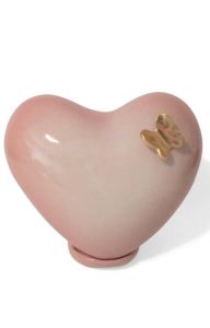 Handgemaakte baby urn hart met vlindertje op standaard