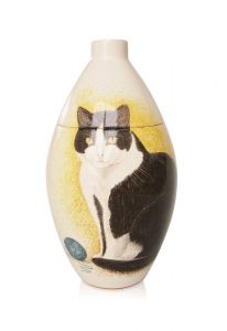 Handbeschilderde mini urn 'Kat' zwart-wit