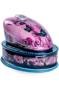 Handgemaakte biker benzinetank urn 'Pink Butterflies'