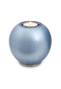 Kristal glazen kaarshouder mini urn blauw craquelé
