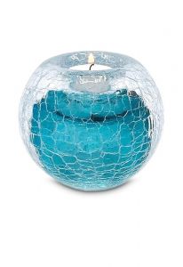 Theelicht mini urn van kristalglas Tiffany blauw craquelé
