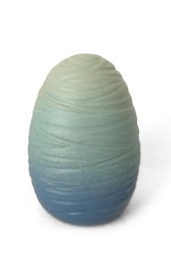 Handgemaakte keramische urn 'Cocon' blauw-groen