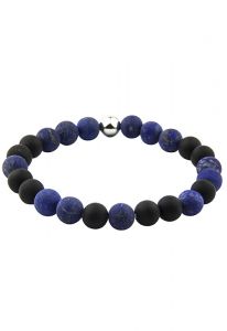 Lapis lazul en zwart agaat dames as-armband met zilveren asreservoir