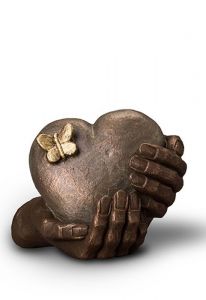 Keramische mini urn 'Hartepijn' | brons- en zilverkleurig