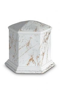 Mini urn van porselein 'Esagono' | Carrara marmer met goudkleurige aders motief