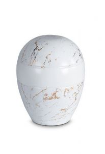 Porseleinen mini urn 'Planet' - Carrara marmer met goudkleurige aders motief