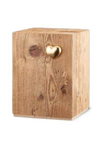 Urn van rustiek hout 'Silenzio' met goudkleurig hart - SALE