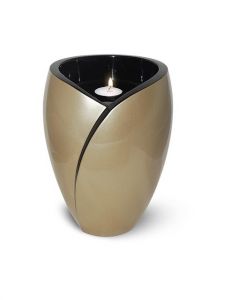 Goudkleurige glasfiber urn 'Luce' met kaarshouder