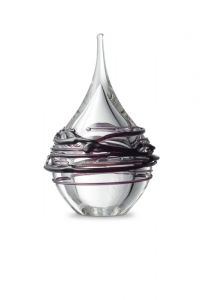 Druppelvormige mini urn van kristalglas 'Swirl' transparent