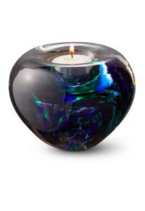 Theelicht mini urn van kristalglas paars/groen
