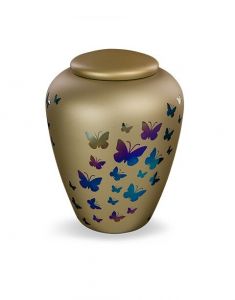 Glazen urn met vlinders - symbool van transformatie en vrijheid