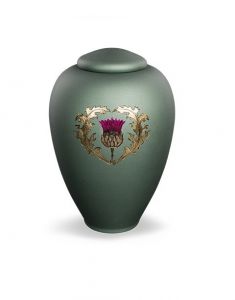 Glazen urn met distel matgroen - symbool van kracht en bescherming