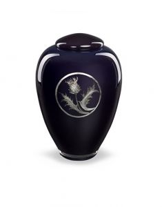 Glazen urn met distel donkerblauw - symbool van kracht en bescherming