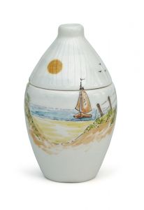 Handbeschilderde mini urn 'Strand - zeezicht met duinen'