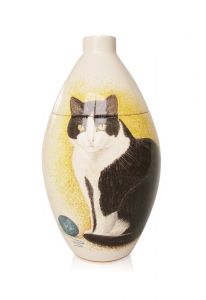 Handbeschilderde urn 'Kat' zwart-wit