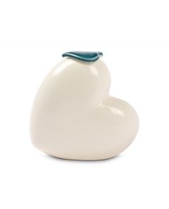 Mini urn 'Voor altijd in ons hart' met blauw hartvormig dekseltje