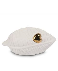 Keramische mini urn wit blad met gouden hart