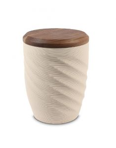 Urn van keramiek 'Twist' beige met walnoot deksel