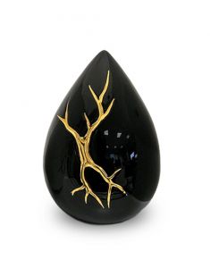 Traandruppel mini urn 'Kintsugi' zwart met bladgoud