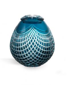 Urn van Bohemiaans kristalglas 'Quadrus' azuurblauw