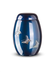 Glasfiber urn donker blauw 'Vlinders'