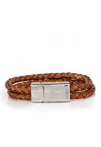 Dubbel gevlochten leren as-armband edelstaal | SALE