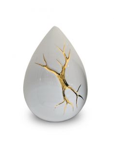 Traandruppel mini urn 'Kintsugi' wit met bladgoud