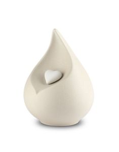 Traandruppelurn ‘Celest’ van porselein - licht beige met wit hartje