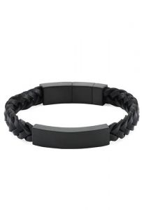 Gevlochten leren as-armband zwart