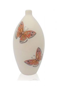 Handbeschilderde mini urn 'Vlinders' oranje