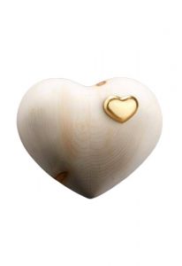 Mini urn met goudkleurig hartje van onbehandeld grenen