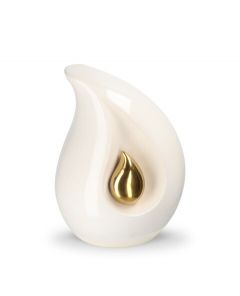 Teardrop mini urn wit met kleine goudkleurige traanduppel in versch. afmetingen