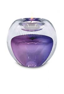 Theelicht mini urn van kristalglas lila