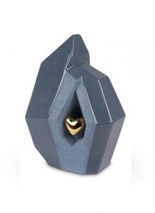 Keramische urn blauw met goudkleurig hart