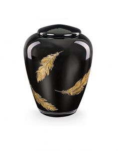 Glazen urn 'Gouden veren' zwart