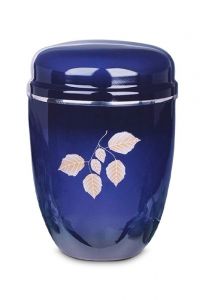 Urn van staal blauw 'Bladeren'