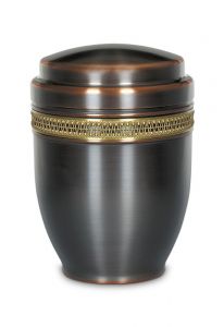 Zwarte metalen urn met band