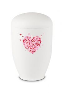 Metalen urn met hart, vlinders en bloemen