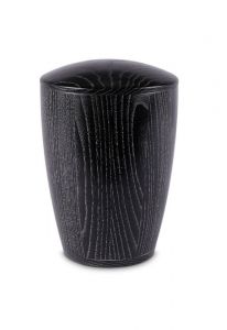 Houten urn zwart emaille en zilver patina