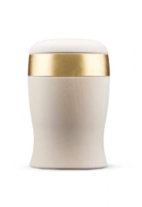 Urn van onbehandeld lindenhout 'Cielo' met goudkleurige band