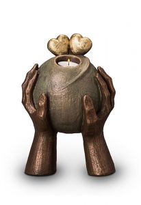 Keramische kaarshouder mini urn 'Verlichte Liefde'