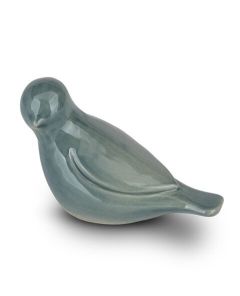 Keramische mini urn ‘Whistling Bird’ turquoise