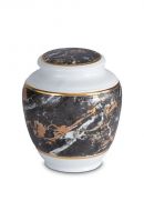 Mini urn van porselein 'Classica' | zwart marmer motief met goudkleurige boorden