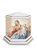 Mini urn van porselein 'Esagono' | Onze-Lieve-Vrouw met Kind - goudkleurige boorden