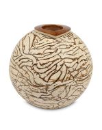 Handgemaakte urn van keramiek 'Ares' met kaarshouder - beige