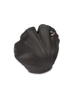 Keramische mini urn zwarte schelp met zilverkleurig hart