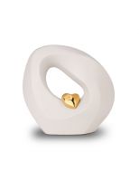 Keramische mini urn met goudkleurig hartje 'Oneindig' | mat wit
